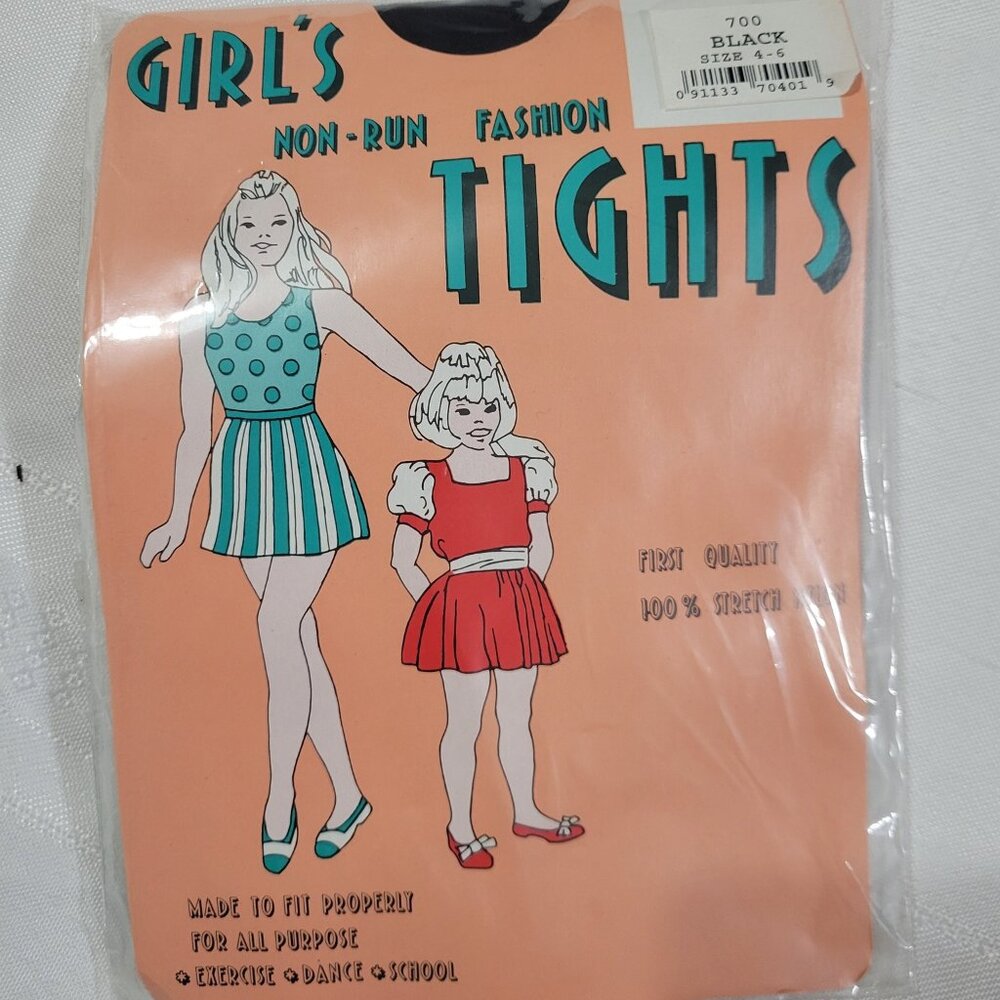 Girls size 4-6 NWT Black 100% stretch Nylon. Non-Run Fashion Tights.